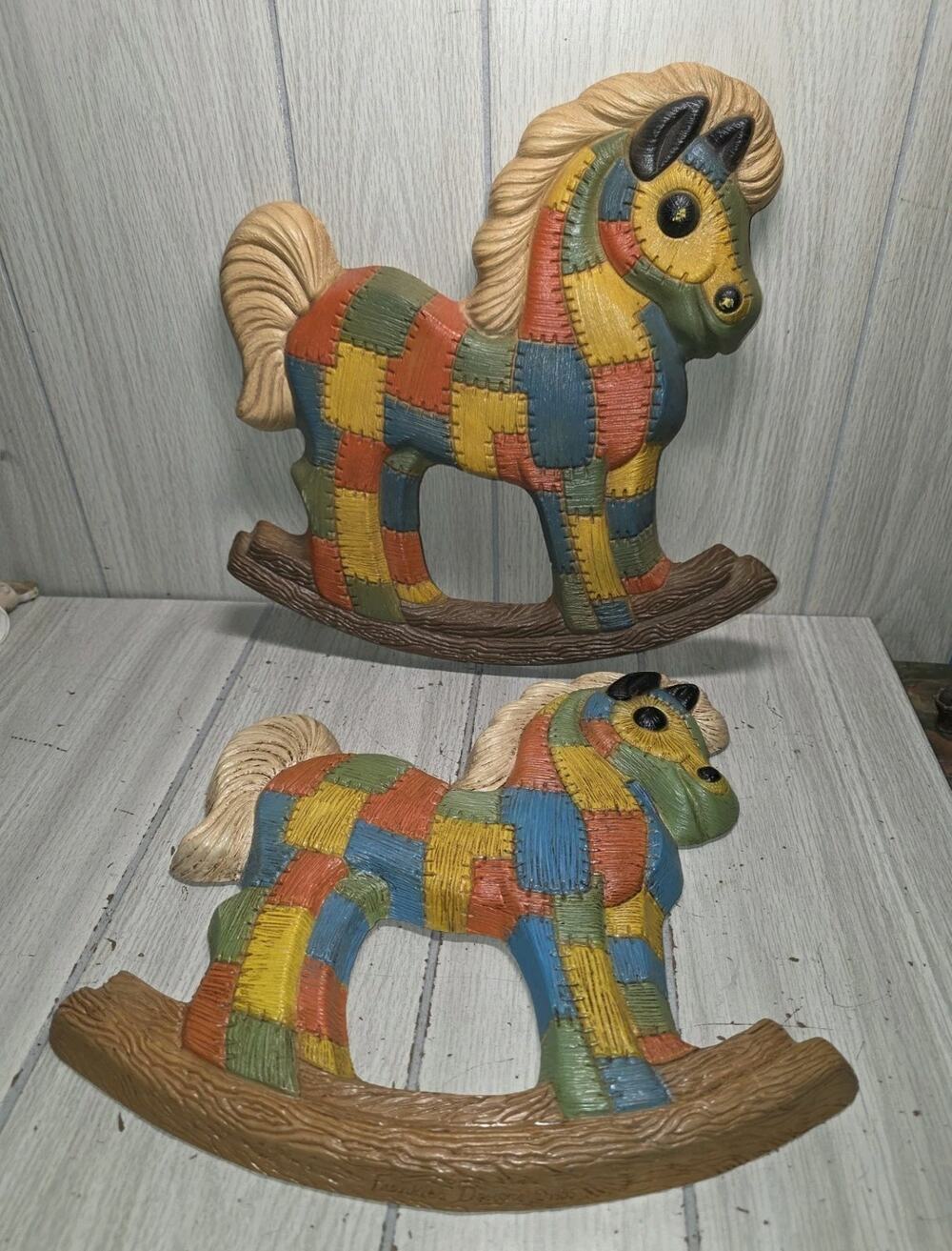 Vtg 70s Multi Color Patchwork Rocking Horse Wall Decor Foam Nursery Childs Room
